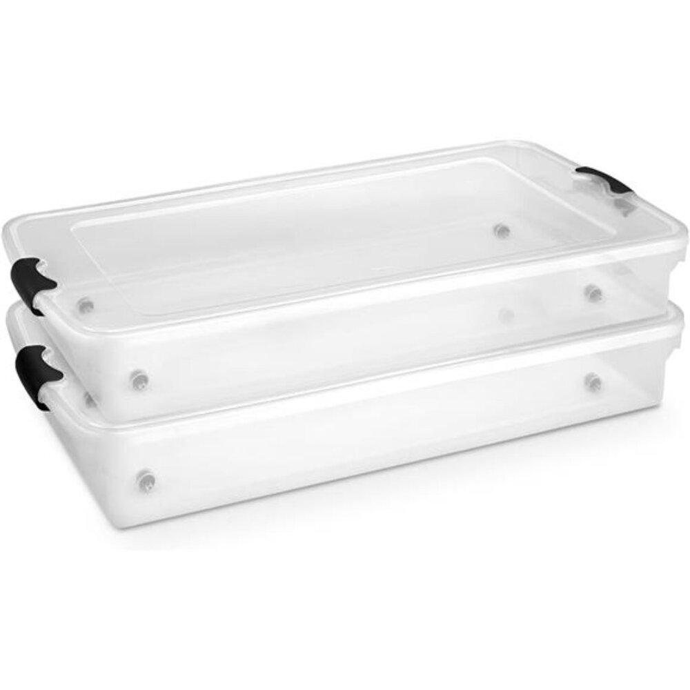 2-Pack Under Bed Storage, Clear Plastic Containers with Lids, 60 Quart Gray